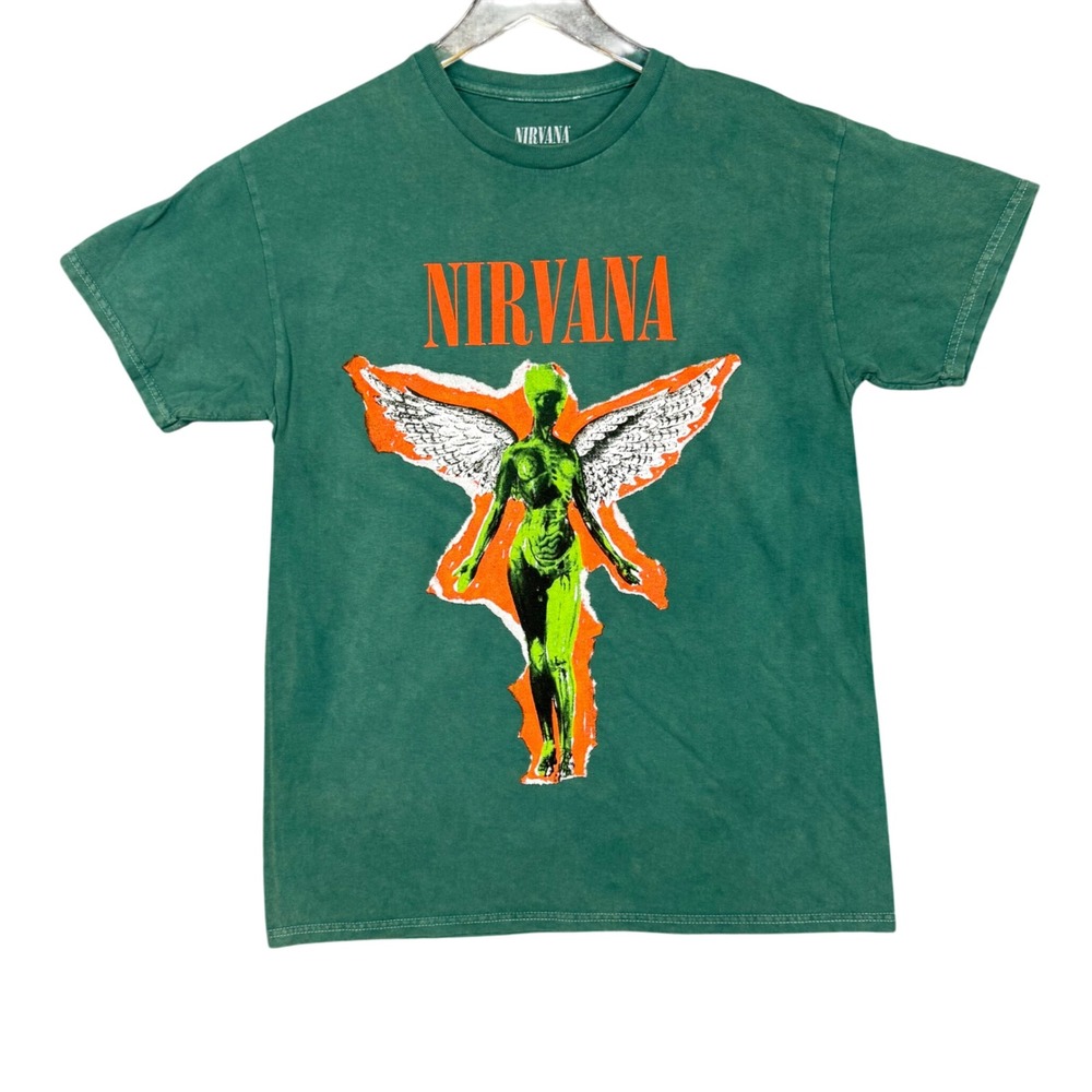 Nirvana Band Tee‎ Mens Medium Green T-Shirt In Utero Angel Graphic Grunge NWOT
